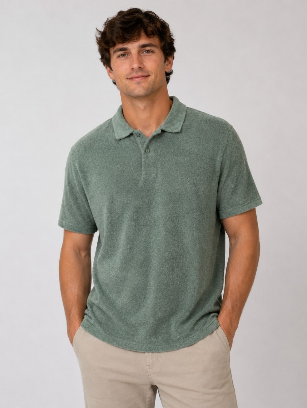 Fair Harbor The Ravello Terry Polo in Seapine Size Medium Short Sleeve